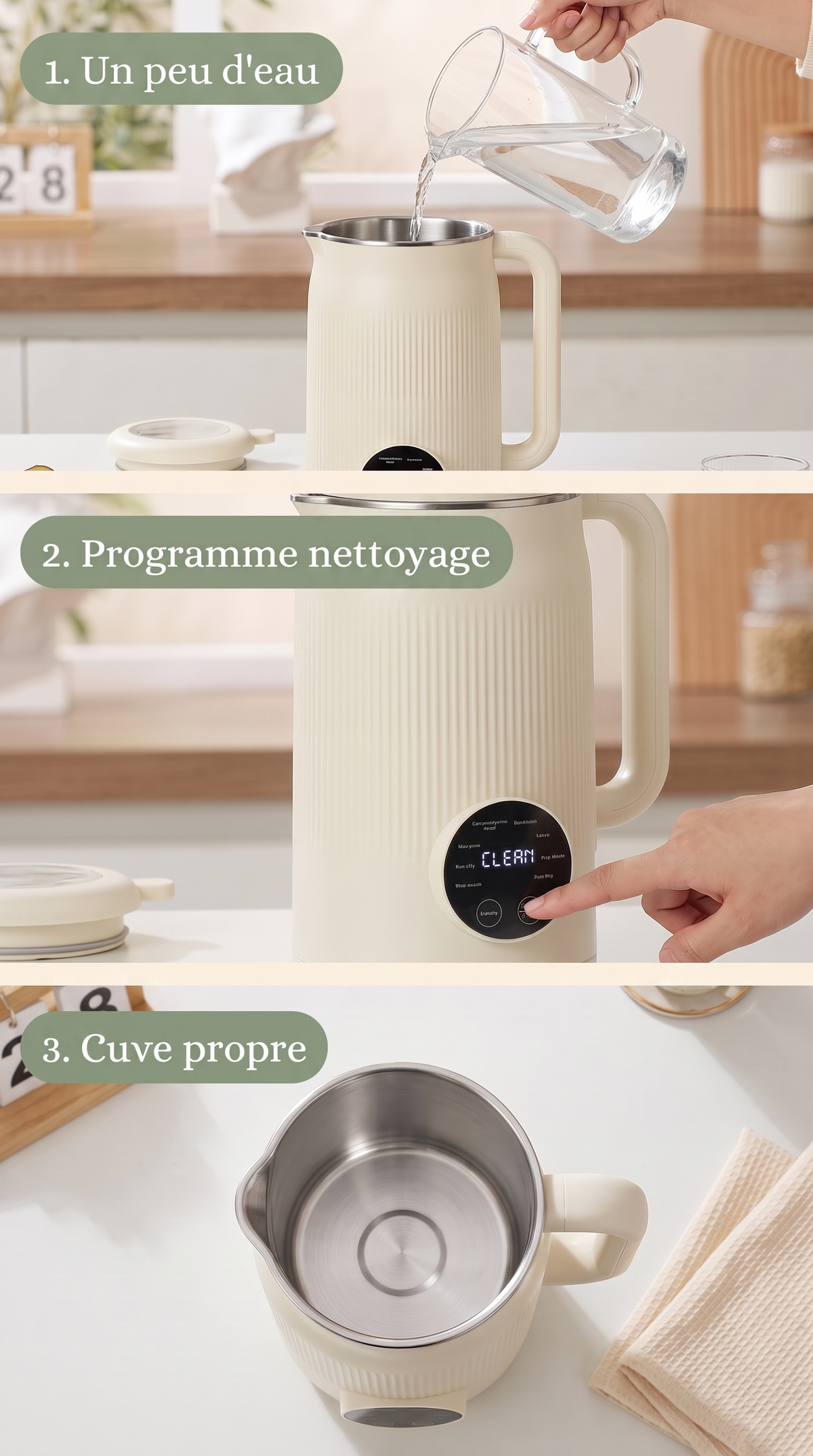 Nettoyage automatique en 3 étapes
